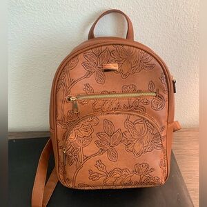 Embossed Floral Mini Backpack - Tan